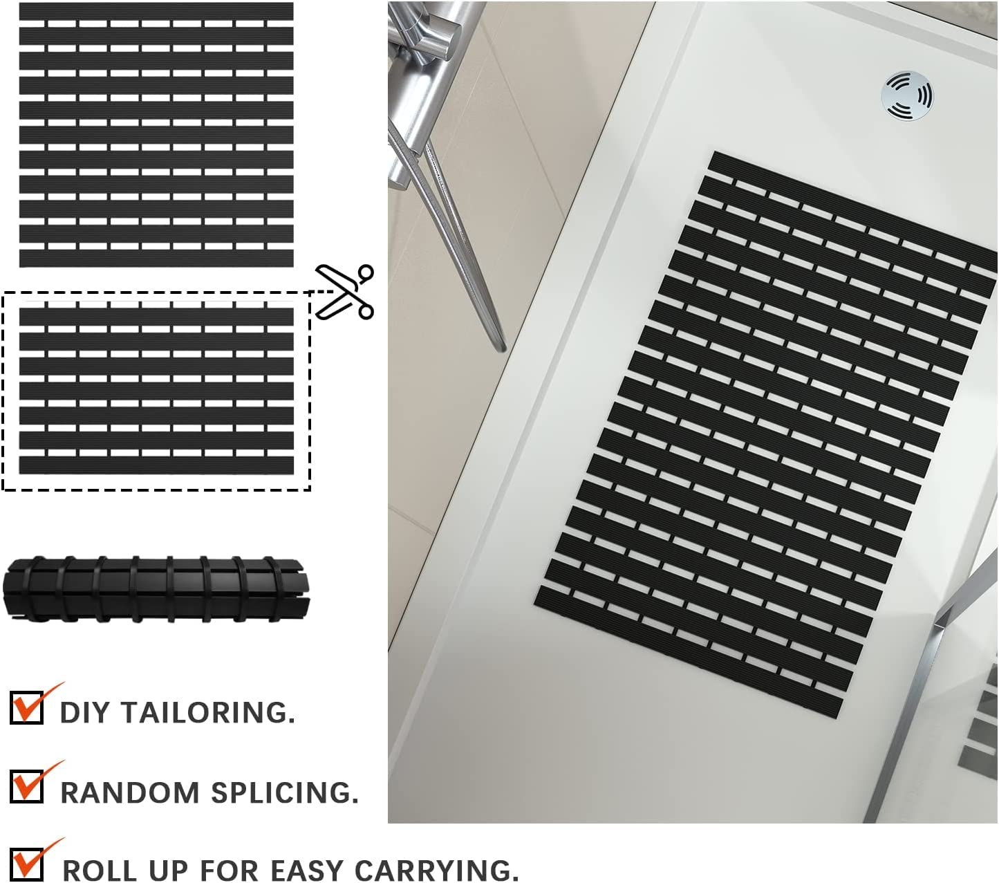 Shower Mat for bathroom Anti Slip (Black, 17x24 Inch)
