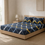 Double Bedsheet with 2 Pillow Covers 220 TC 100% Cotton Feel ( King Size Navy Blue 90x100inch )
