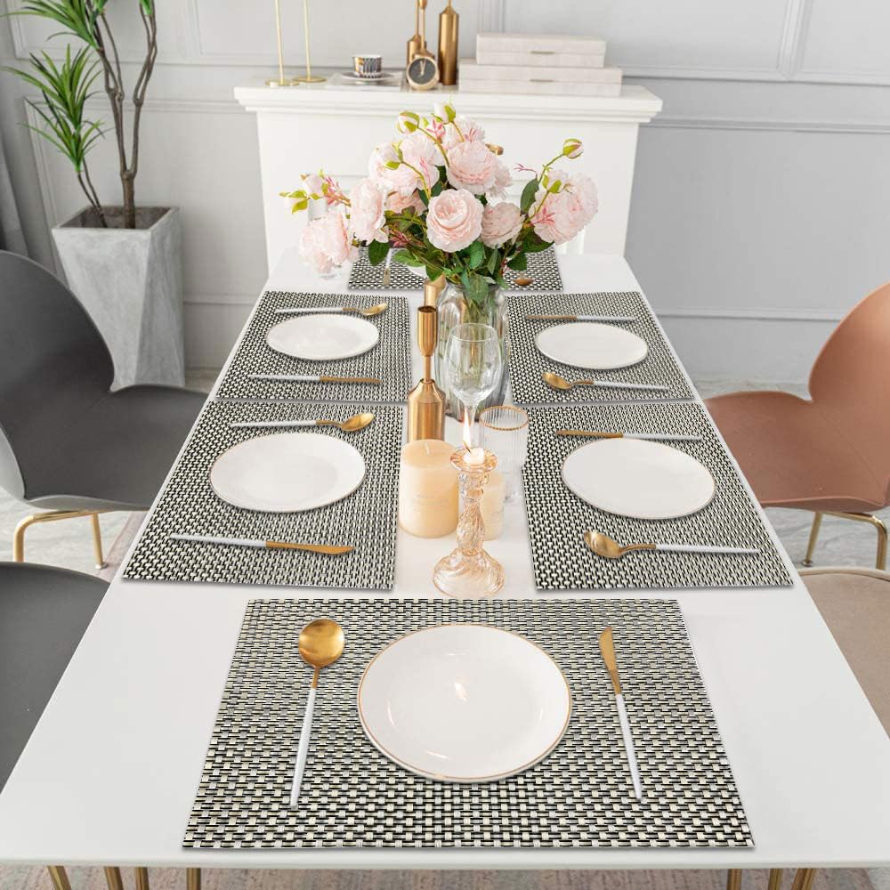 Zigzag Design Placemat for Dining Table Set of 6(30x45 CM Golden)