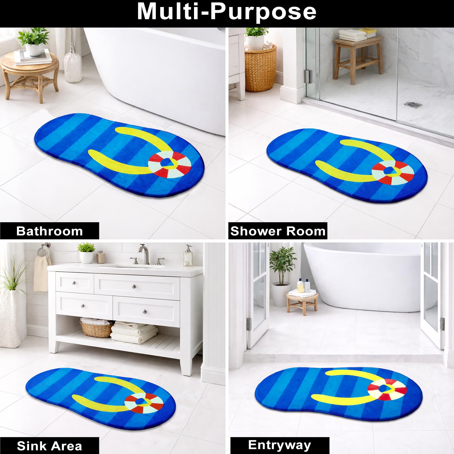 3D Bath Mat Slipper Shaped (Blue, 44x88 cm)