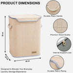 Rectangle Bamboo Laundry Basket for Clothes (Cream, 40x30x50 cm)
