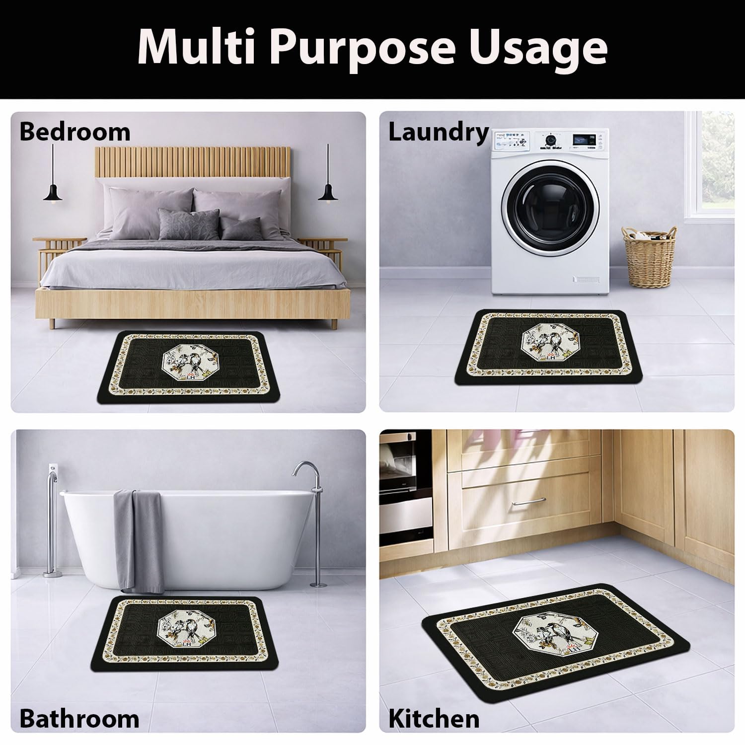 Kitchen Mat Combo Birds Design (116x36 & 58x36 cm White)