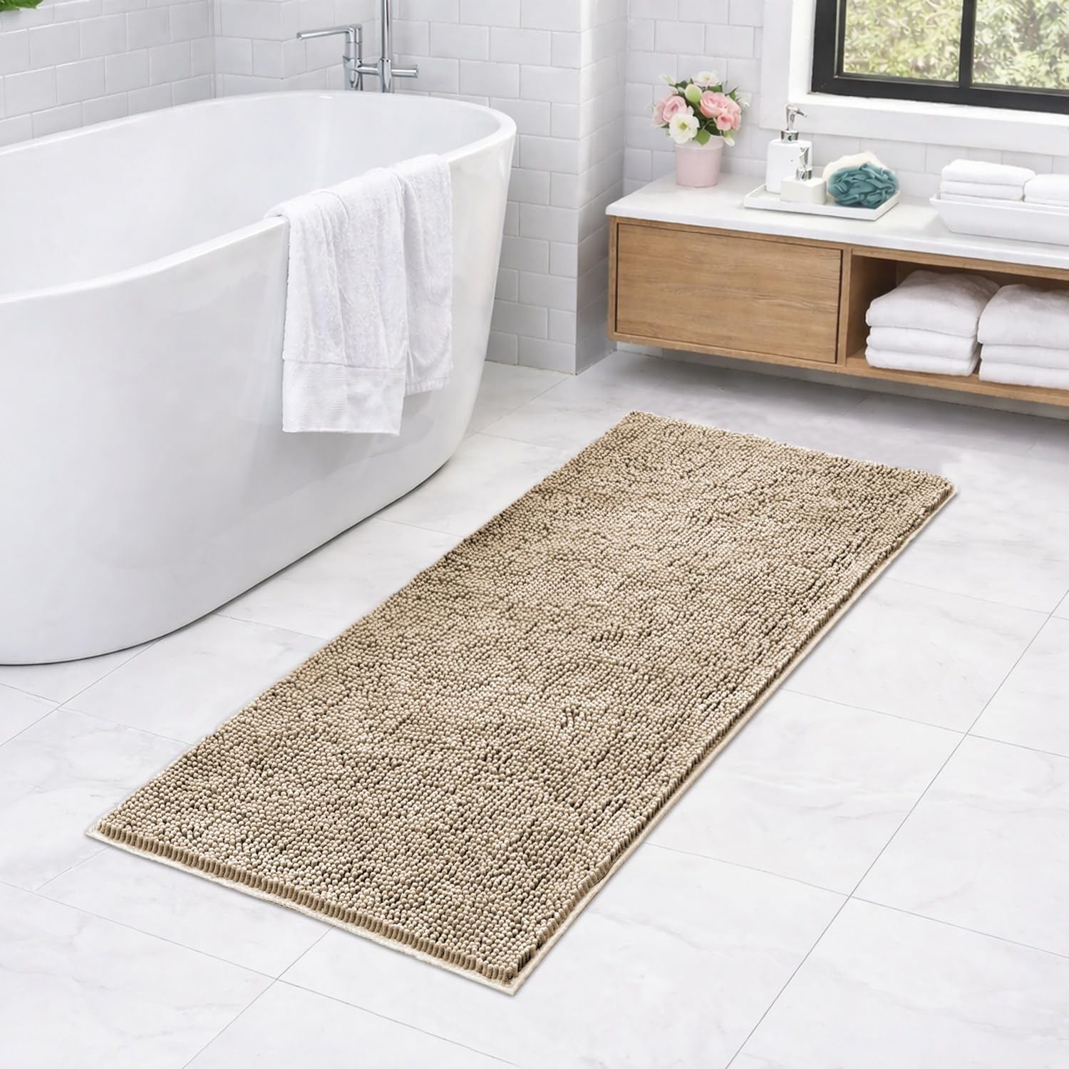 Shaggy Chenille Bath Mat Extra Soft (60x120 cm Beige)