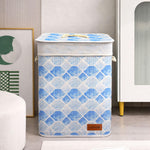 Rectangle Bamboo Laundry Basket for Clothes (Blue, 40x30x50 cm)