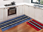 Stripe Rugs Runner for Bathroom 1600 GSM Microfiber Pack of 2 (58X140 + 38x58 cm, Blue + Maroon)