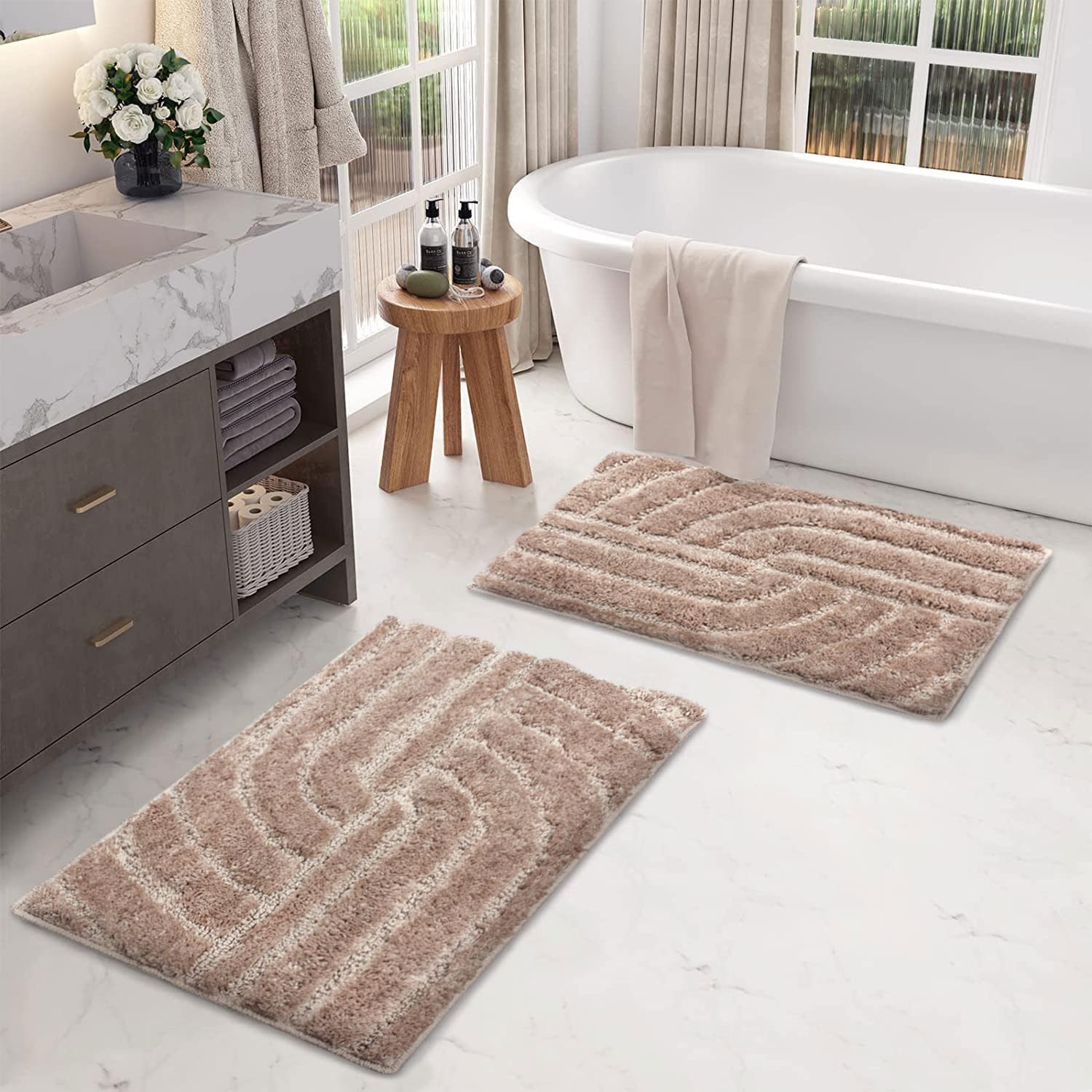 Scotland Maze Cut Bathmat Mat Pack Of 2 (38x58 cm , Beige)