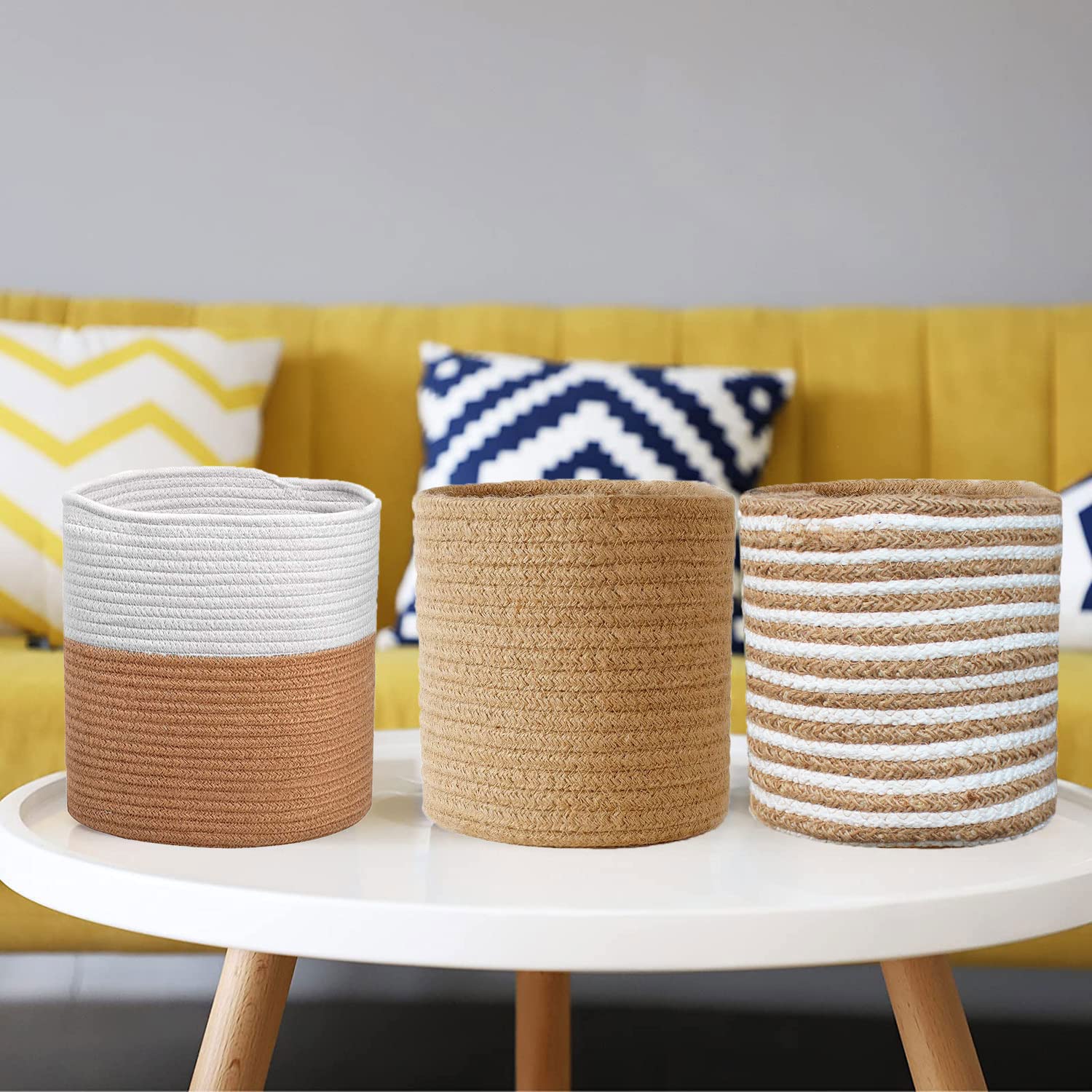 Jute Baskets for Storage (6"x6"_3 Pc, Mix)