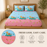 Double Bedsheet With 2 Pillow Covers Triangles Pattern 200 TC 100% Cotton Feel ( Queen Size 90x90 Inch Grey Set Of 3 )