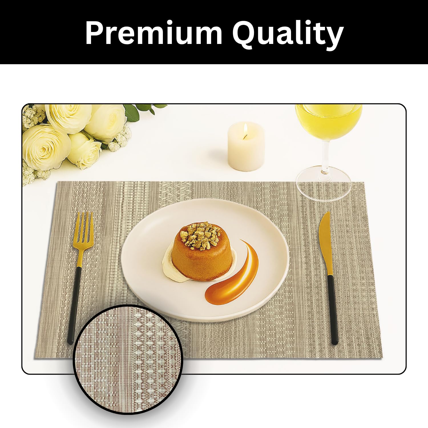 Luxe Home International PVC Vinyl Lines Design Placemat ST0562TH – Heat Resistant, Wipe Clean, Anti-Skid Table Mats for Dining Table, Kitchen & Home Decor (30x45 CM Gold Set of 6)