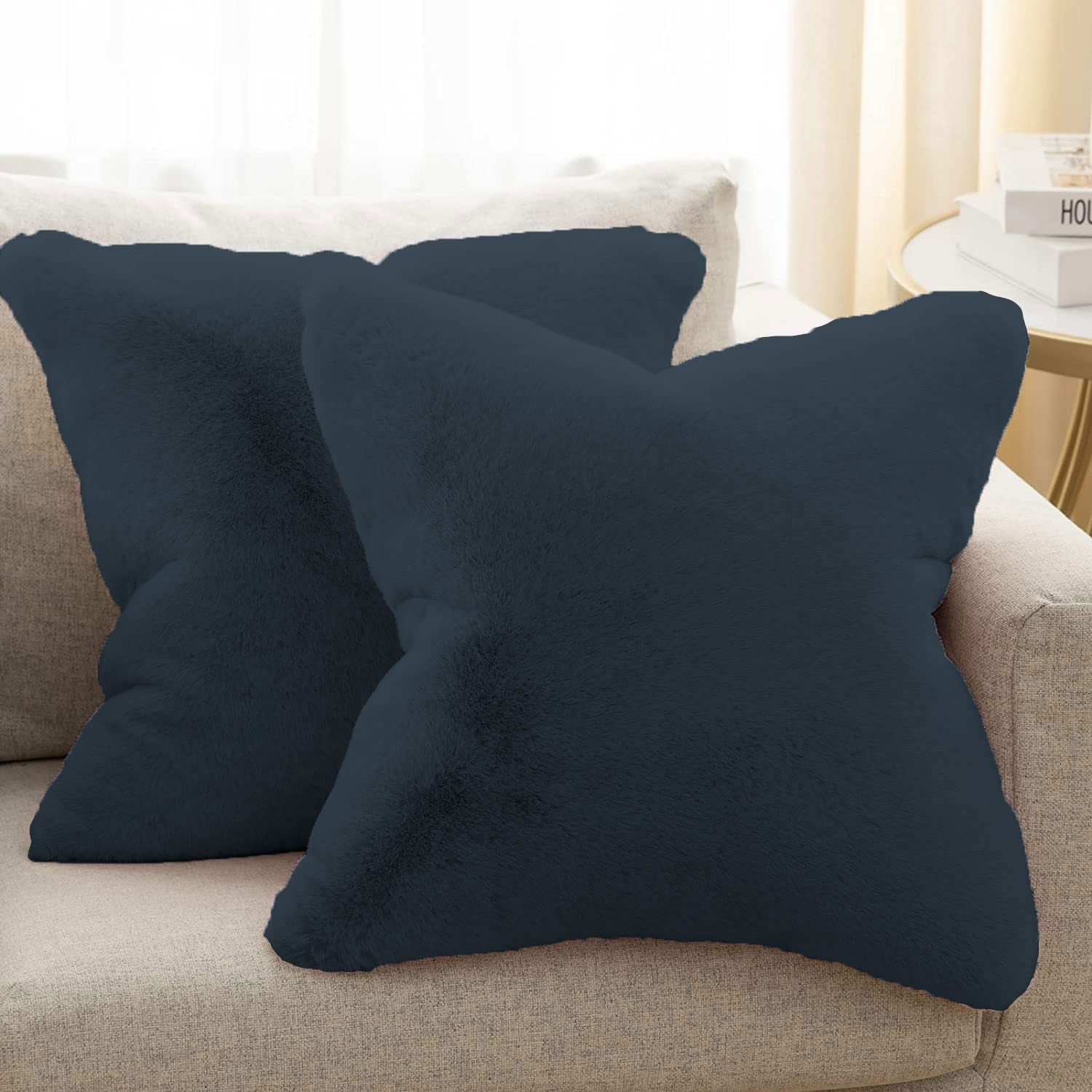 Cushion Cover One Side Rabbit Fur Pack of 2 (16 x 16 inch,Anthra)