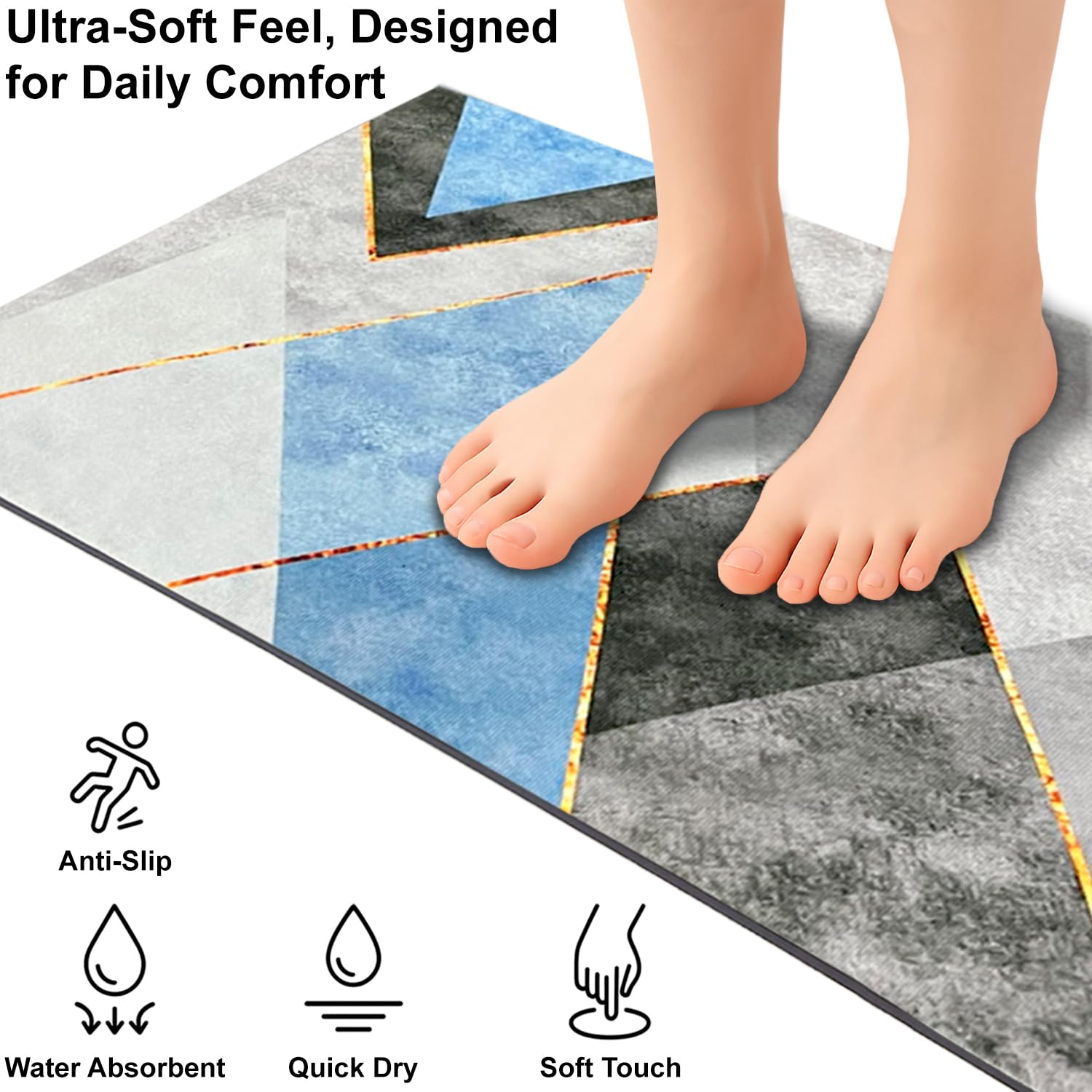 Rubber Doormat Anti Slip (Geometric Design ,35x58 cm)