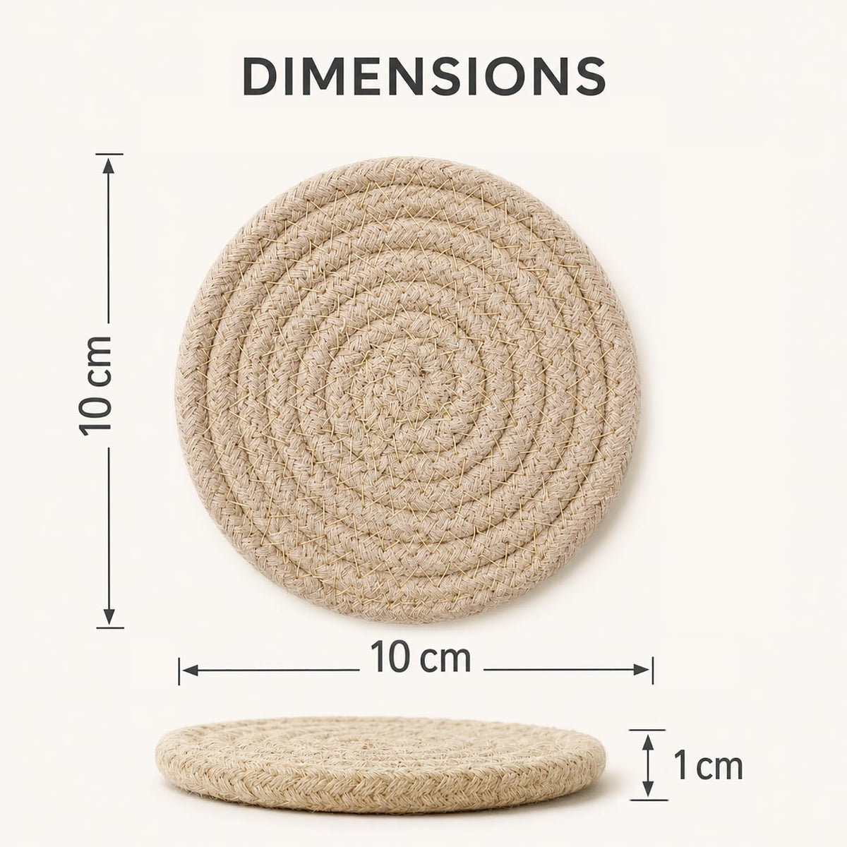 Cotton Braided Coasters Set Of 4 For (10x10cm, Beige)