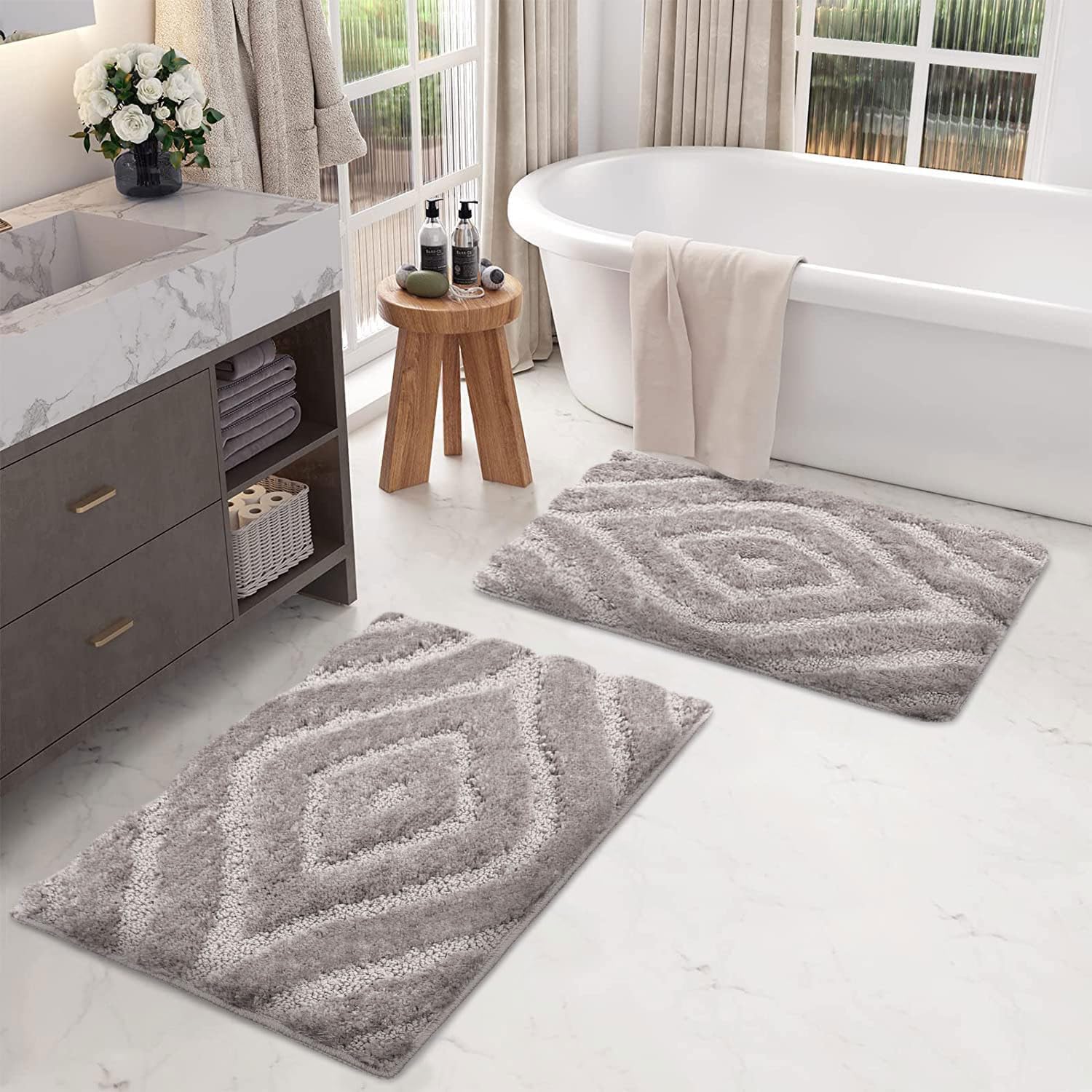 Scotland Diamond Bathmat Mat Pack Of 2 (38x58 cm, Grey)