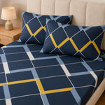 Double Bedsheet with 2 Pillow Covers 220 TC 100% Cotton Feel ( King Size Navy Blue 90x100inch )