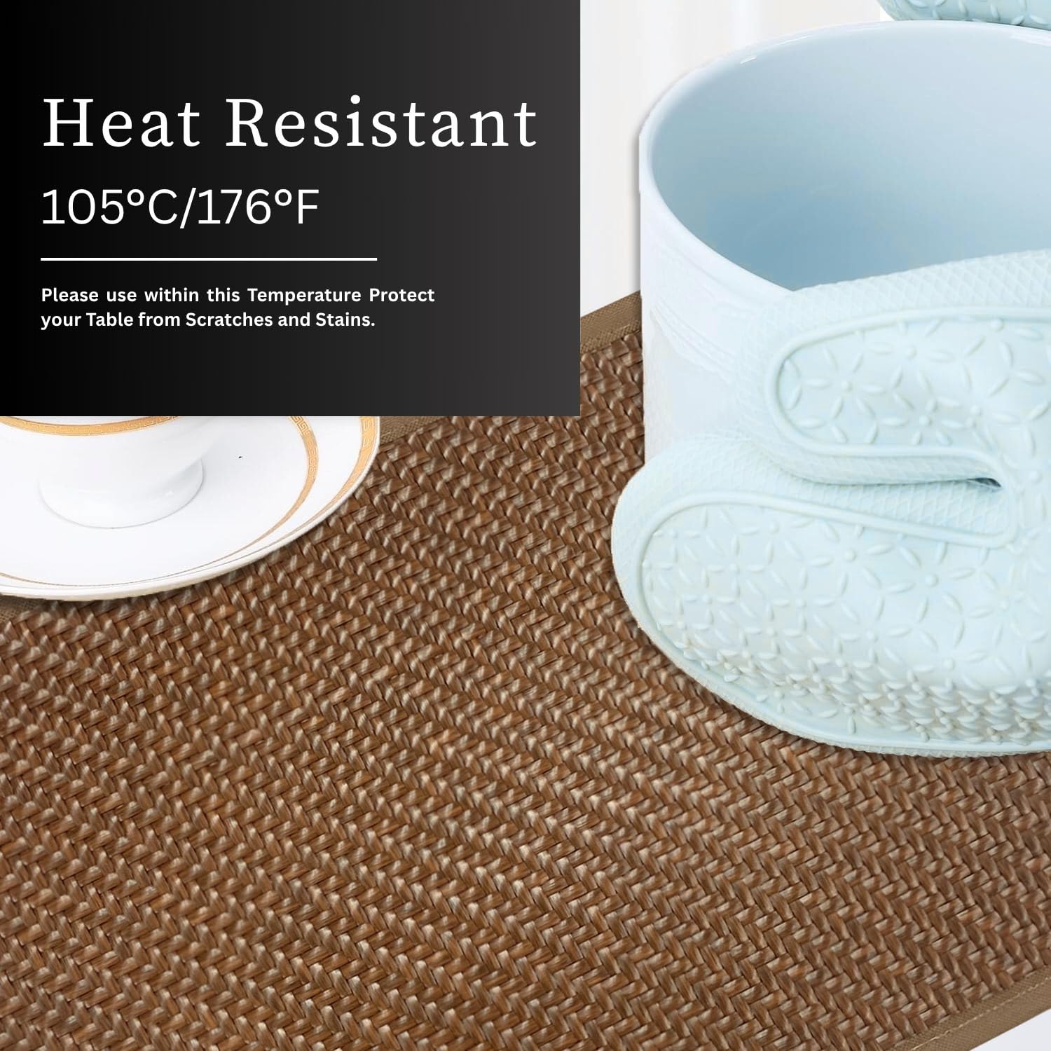 Luxe Home International PVC Vinyl Basket Design Placemat STBT001 – Heat Resistant, Wipe Clean, Anti-Skid Table Mats for Dining Table, Kitchen & Home Decor (30x45 CM Brown Set of 2)