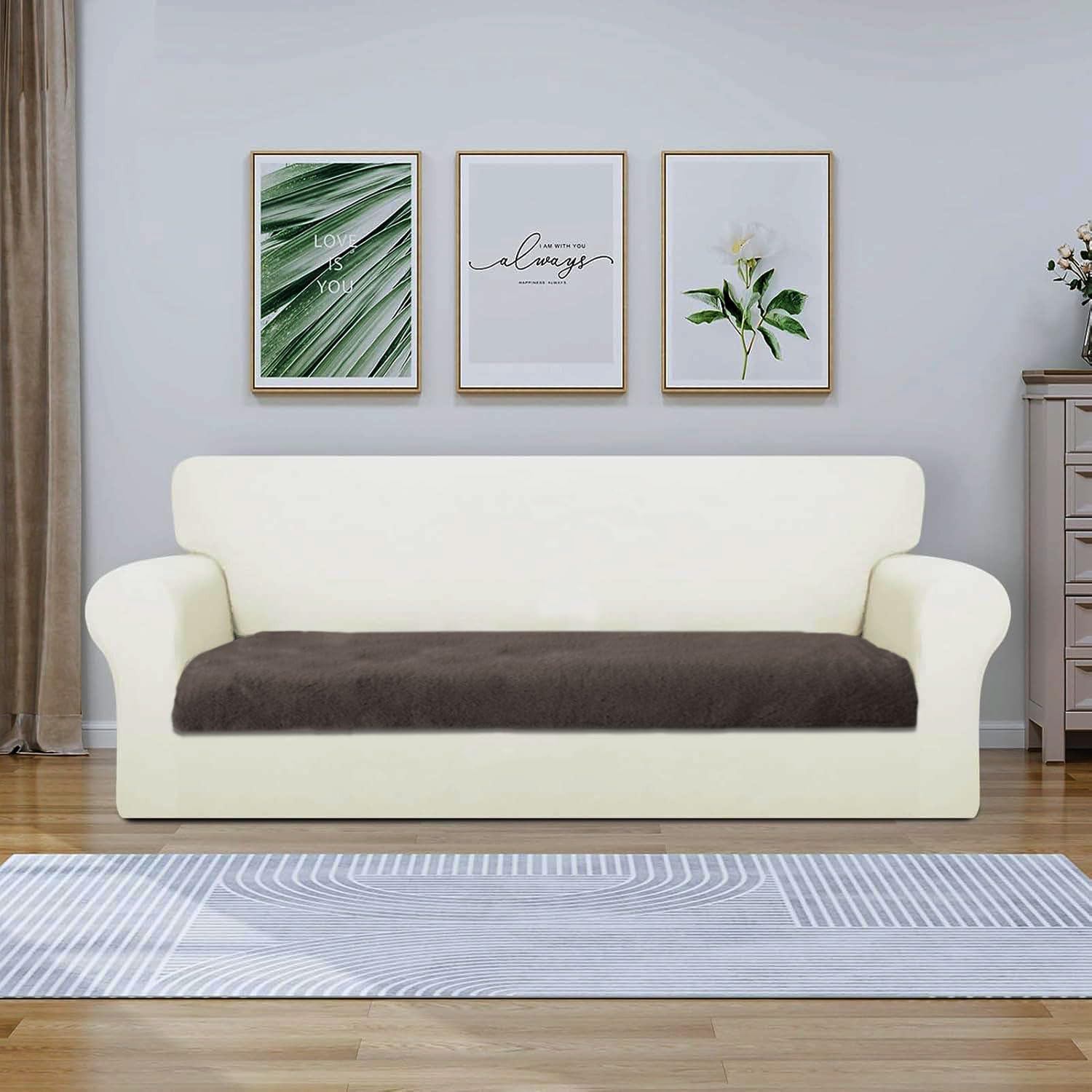Rabbit Fur Sofa Cover 3 Seater (Cocoa, 68x183 cm)