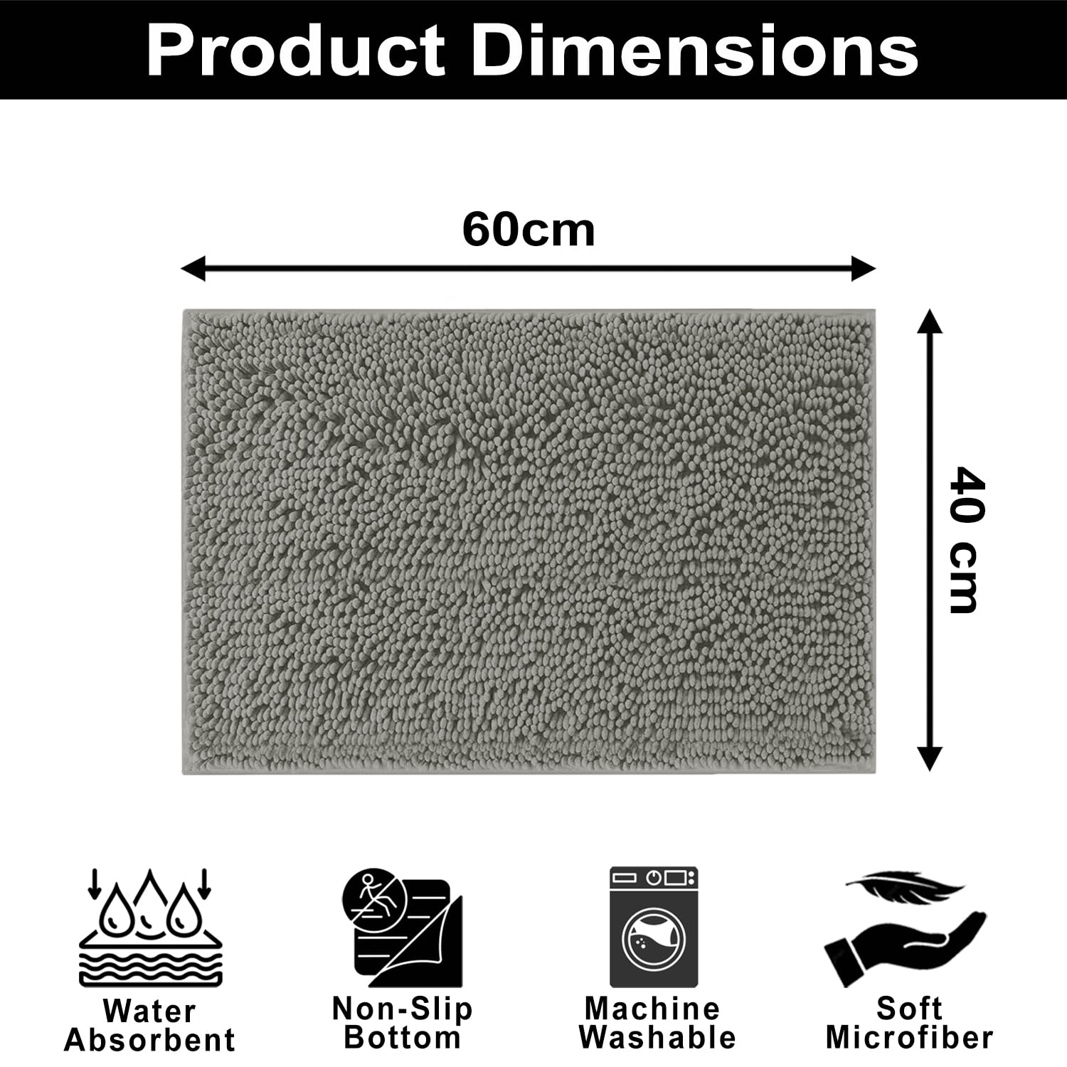 Shaggy Chenille Bath Mat Extra Soft (40x60 cm Grey)