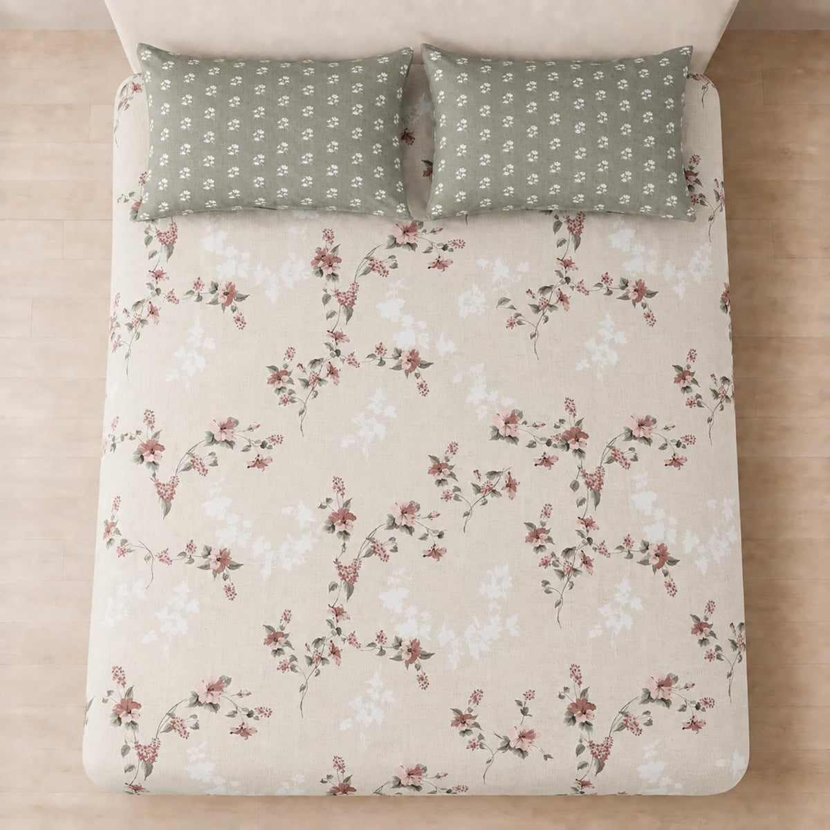 Double Bedsheet with 2 Pillow Covers 220 TC 100% Cotton Feel ( Beige 90x100 inch )