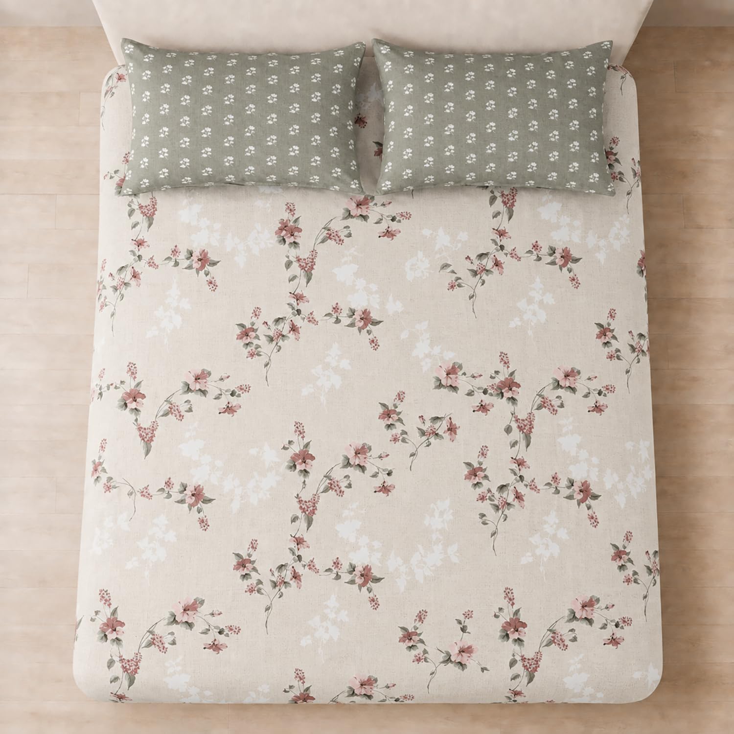 King Size Double Bedsheet with 2 Pillow Covers  Premium Blush Wine Meadow Printed  90x100 inch )