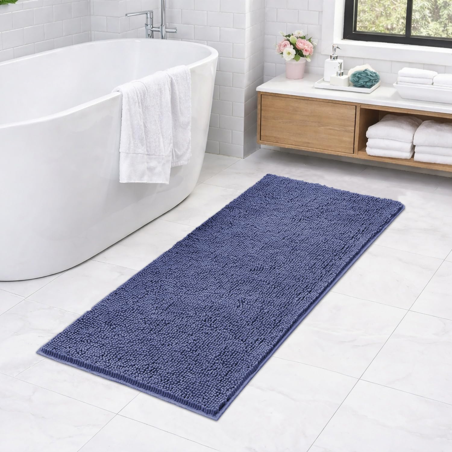Shaggy Chenille Bath Mat Extra Soft (60x120 cm Navy)