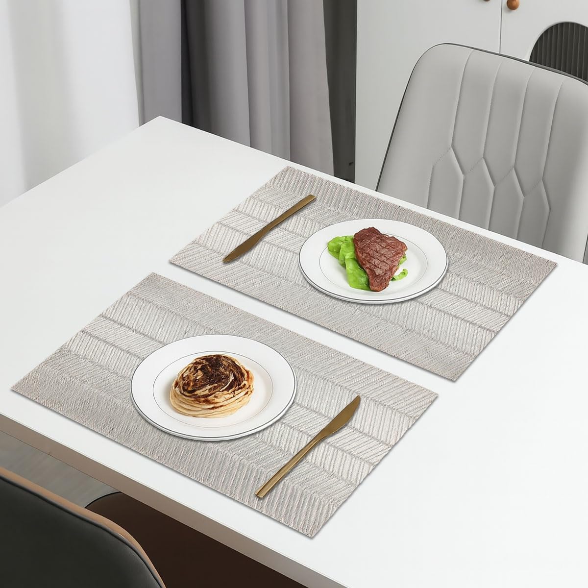 Zigzag Design Placemat for Dining Table Set of 2 (30x45 CM Silver)