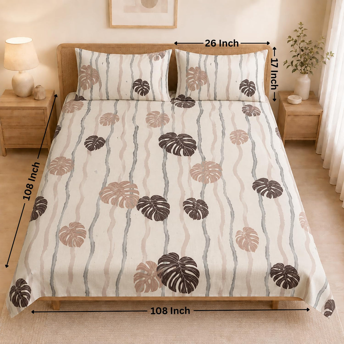 Double Bedsheet with 2 Pillow Covers Premium 240 TC 100% Cotton Feel (Cream 108x108 inch )
