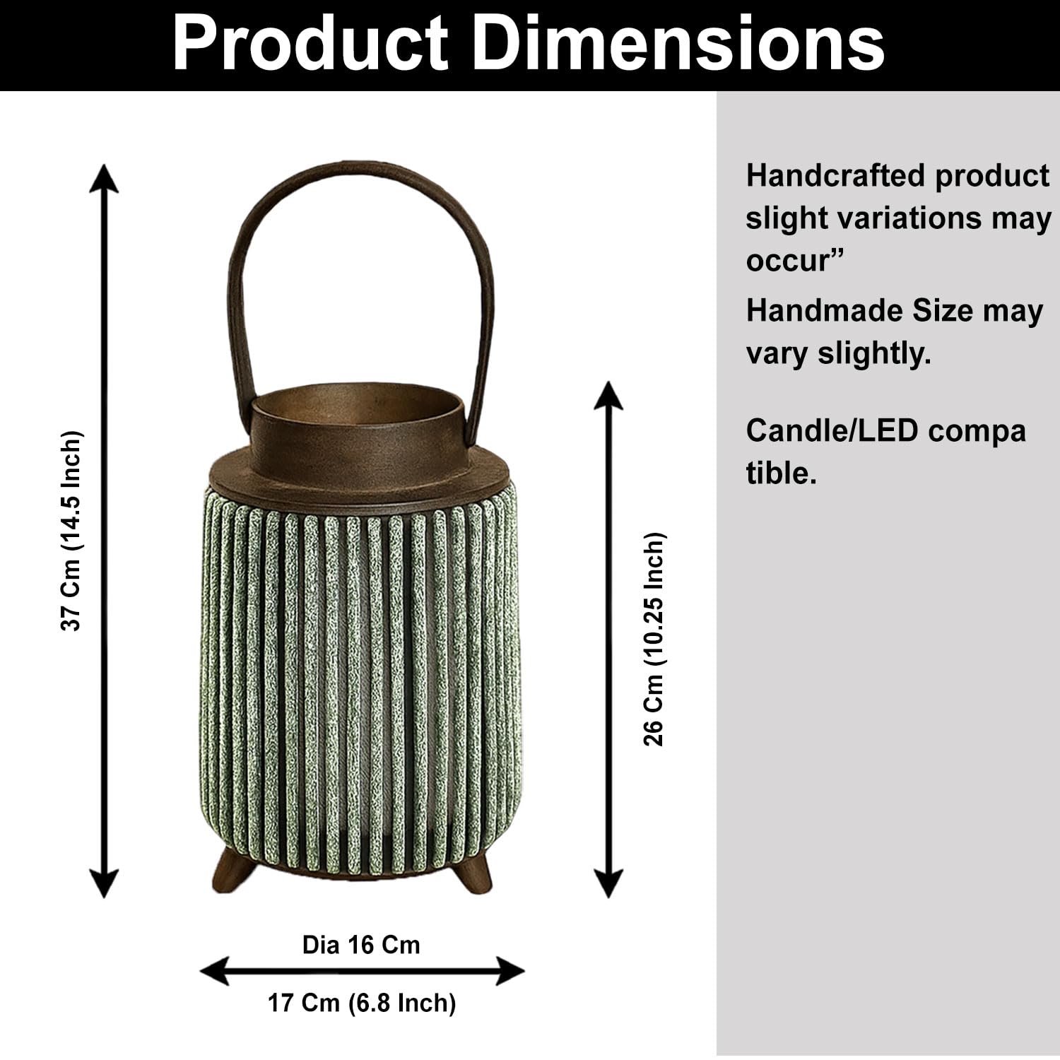 Bamboo Woven Lantern With Handle ( 26x17x17 cm ) Seige
