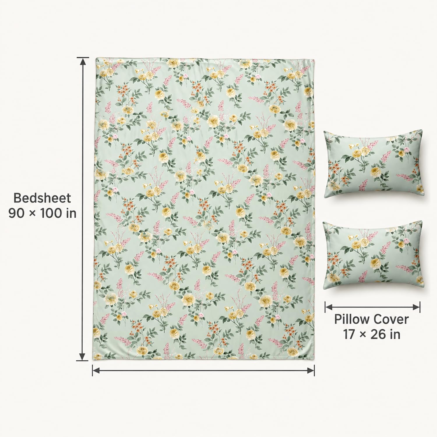 Double Bedsheet with 2 Pillow Covers 220 TC 100% Cotton Feel ( Green , 90 x 100 inch )