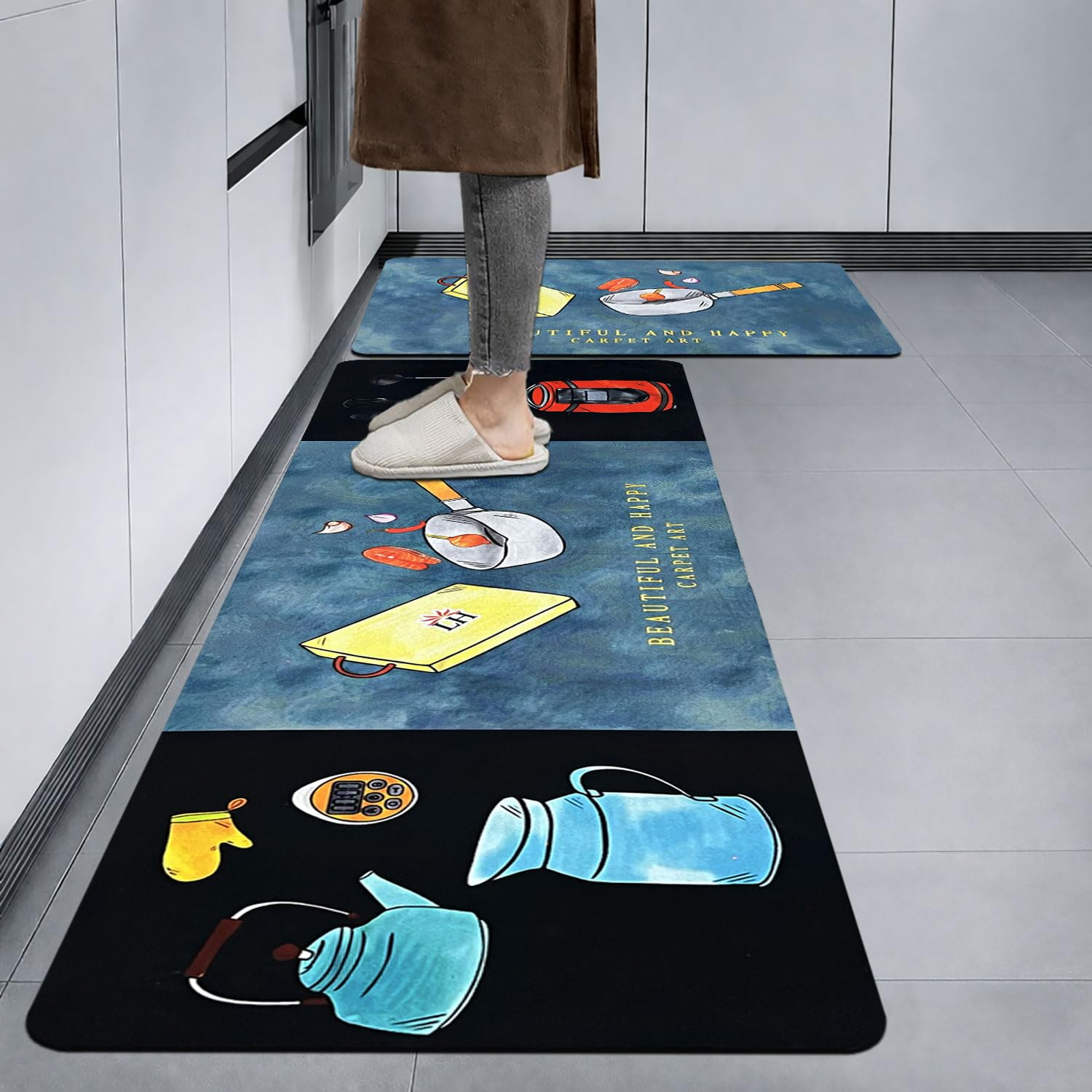 Kitchen Mat Combo  (116x36 & 58x36 cm,Blue)