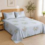 Double Bedsheet with 2 Pillow Covers 220 TC 100% Cotton Feel ( Blue , 90x100inch )