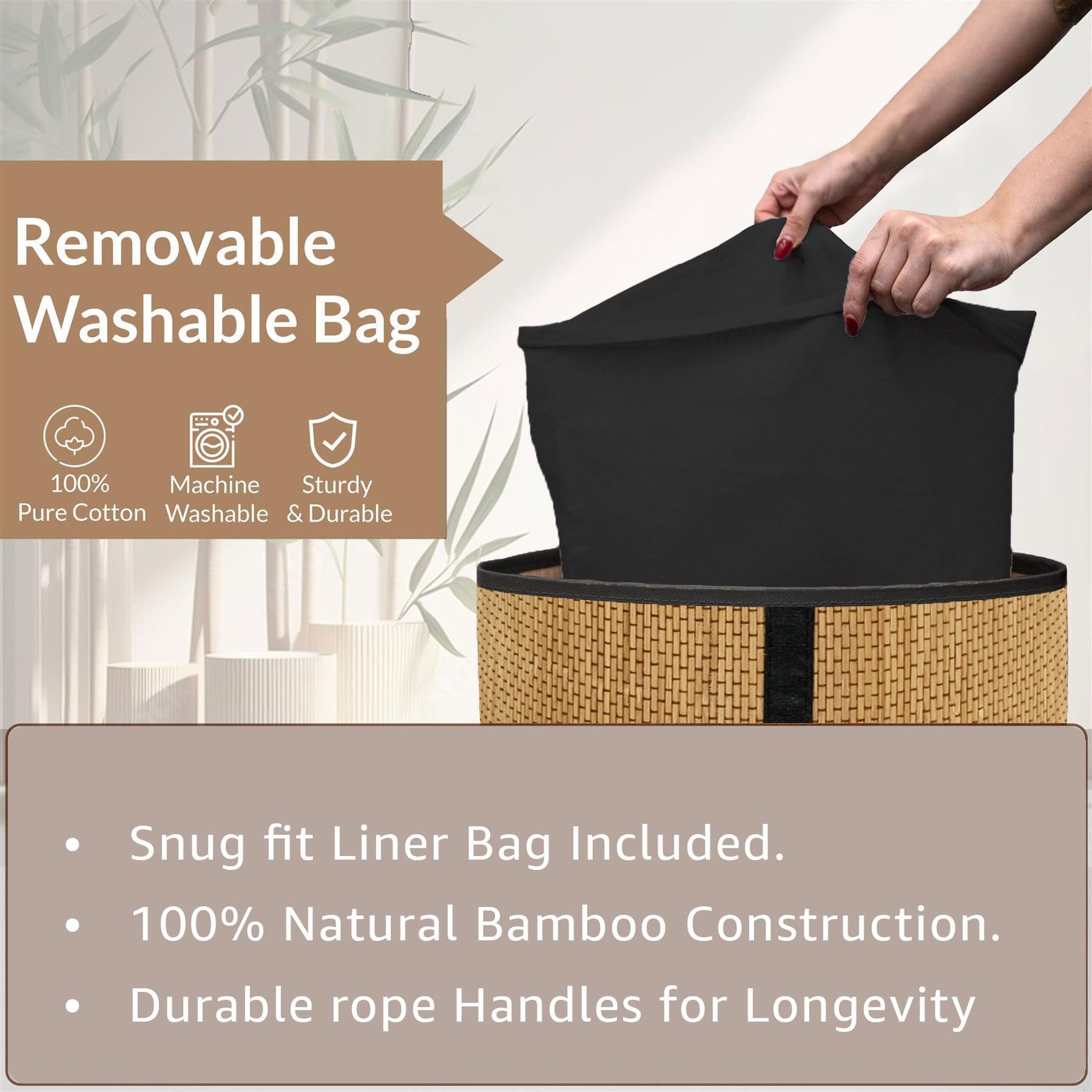 Round Bamboo Laundry Basket with Lid (Natural, 35x35x50 cm)