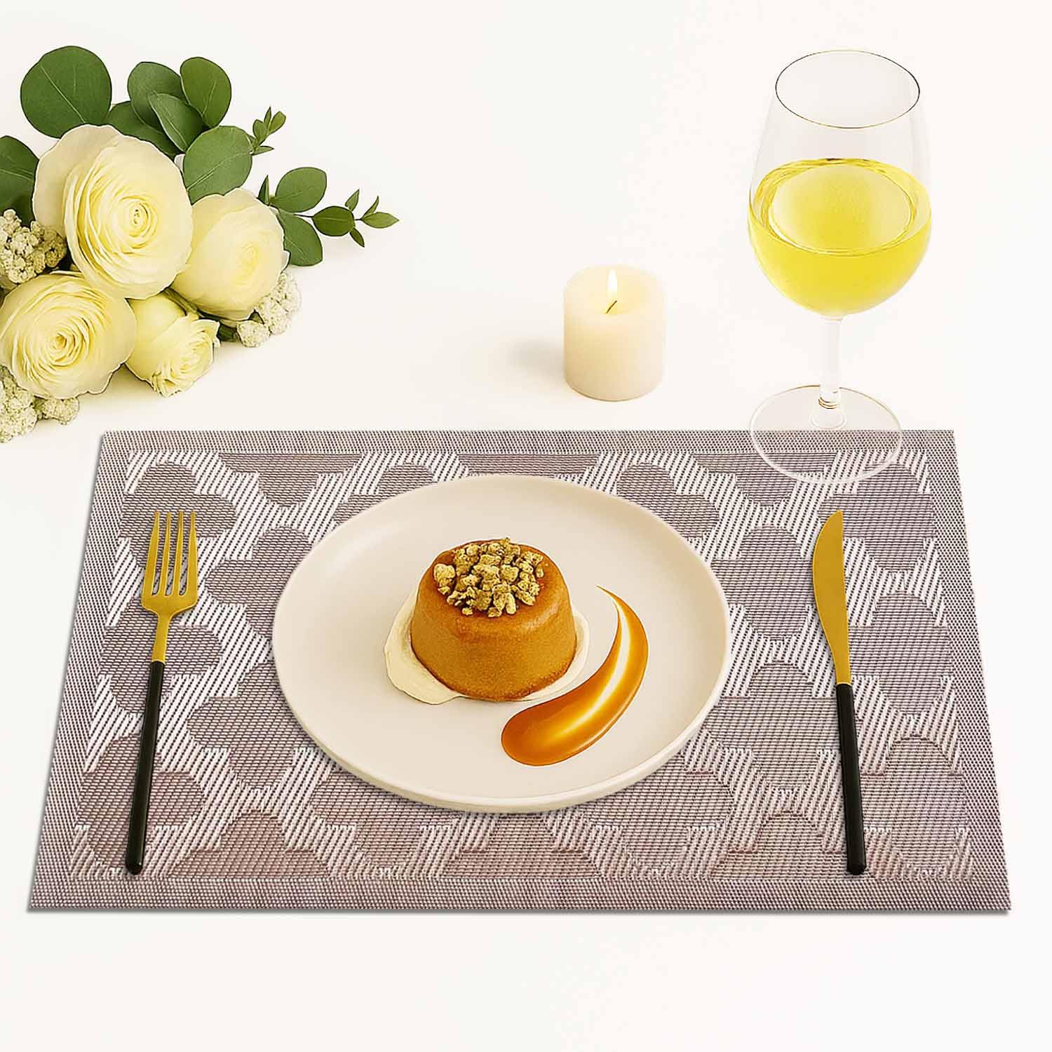 Curves Design Placemat for Dining Table Set of 2(30x45 CM Brown)