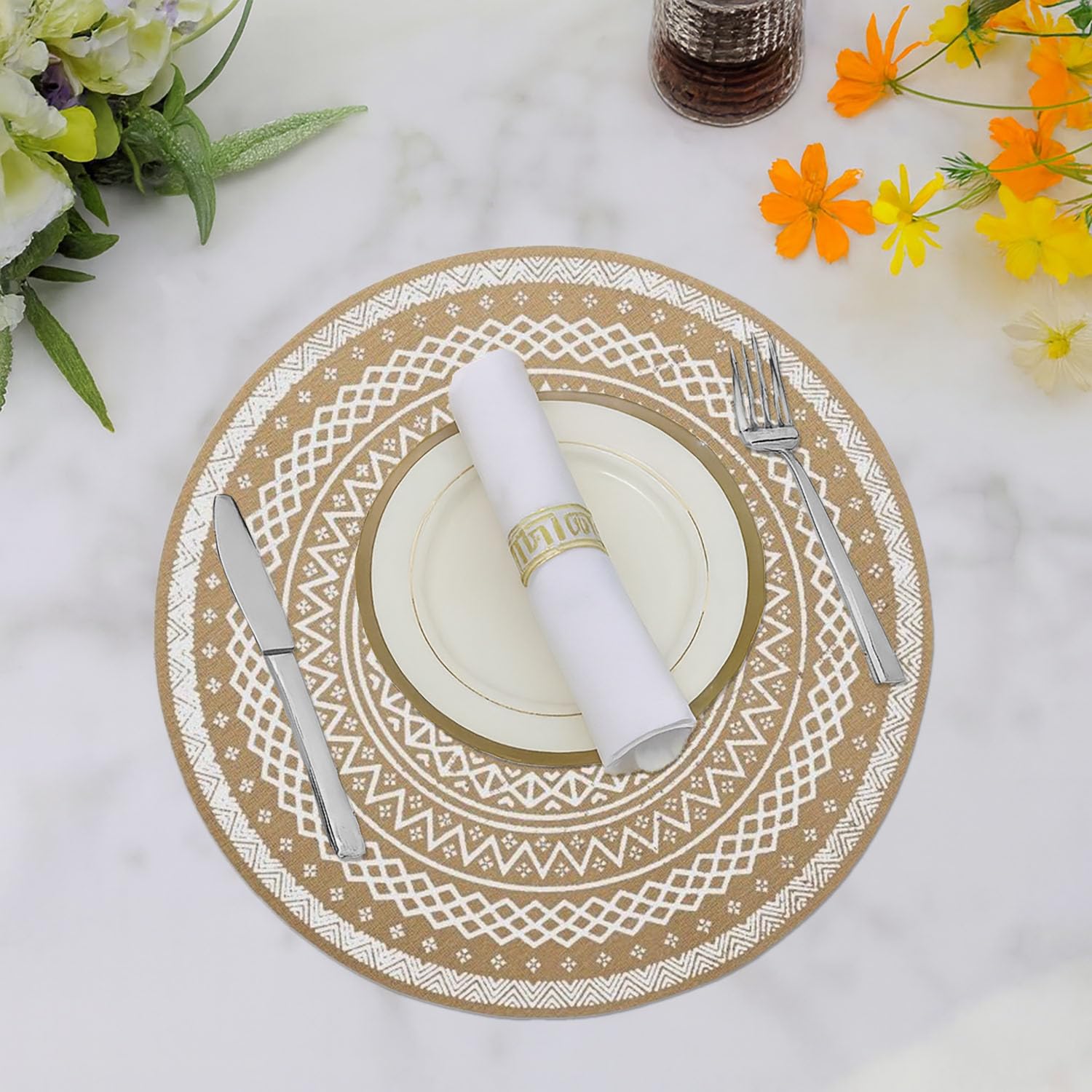 Round Table Placemats for Dining Table Set of 6(White)