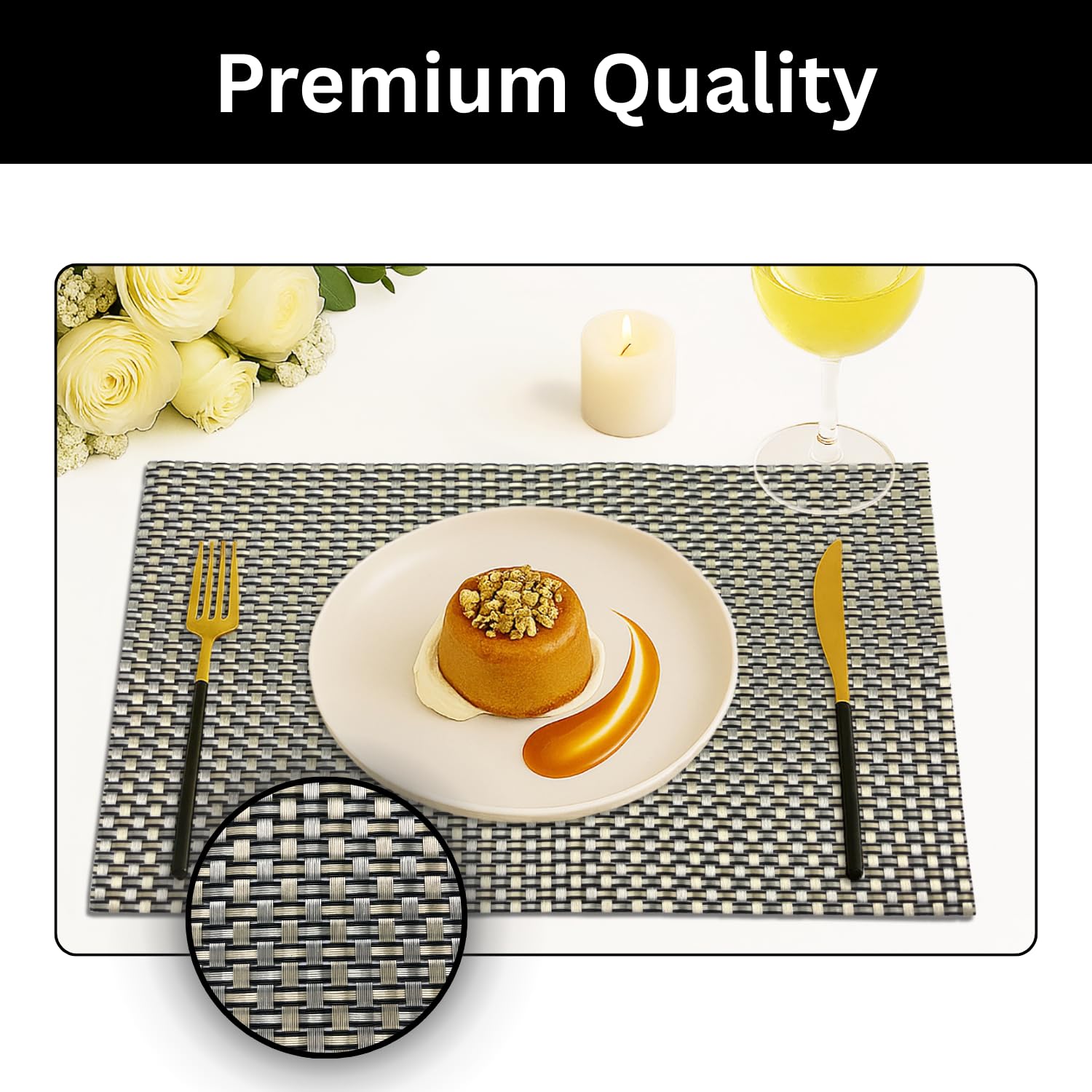 Weave Design Placemat for Dining Table Set of 2(30x45 CM Black)