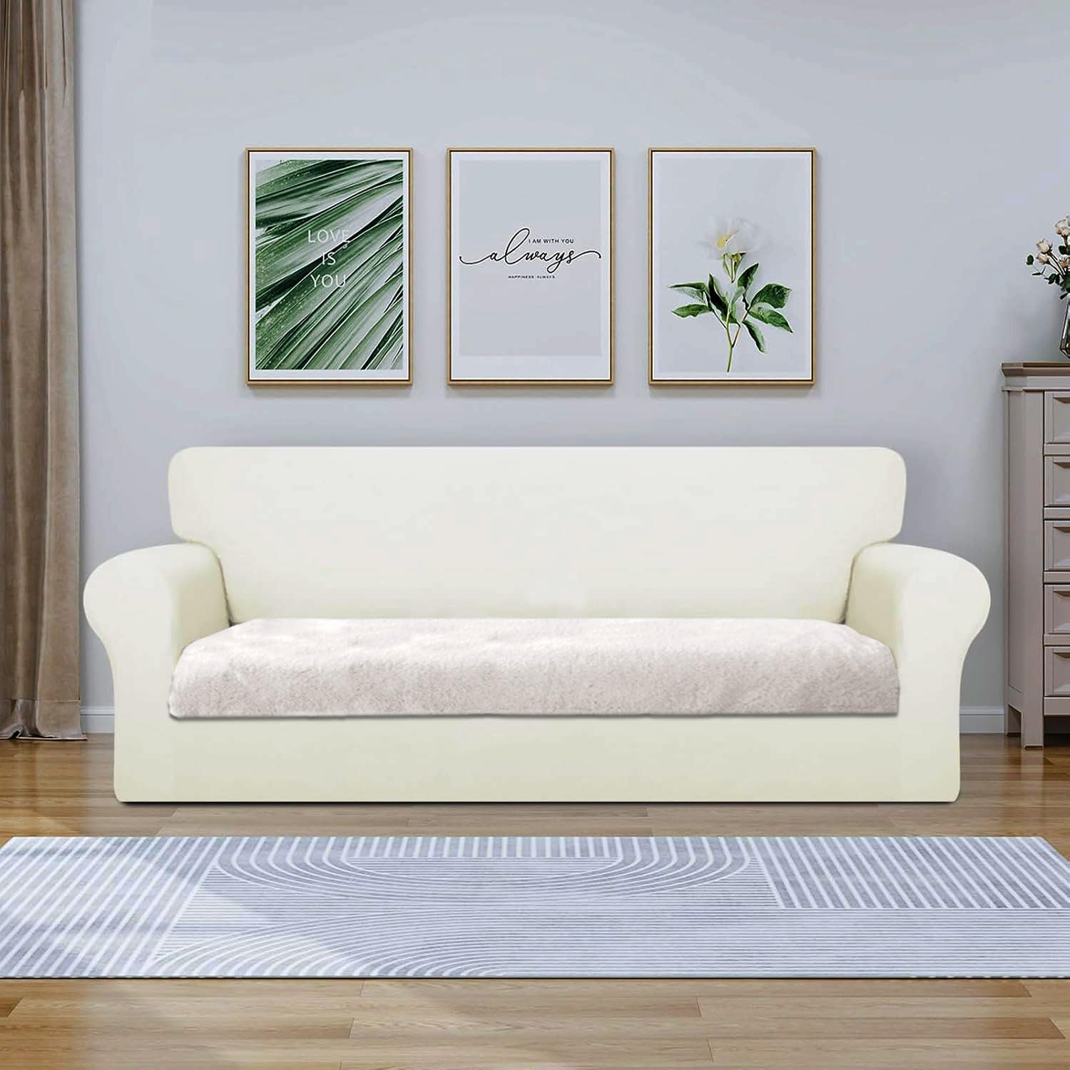 Rabbit Fur Sofa Cover 3 Seater (White, 68x183 cm)