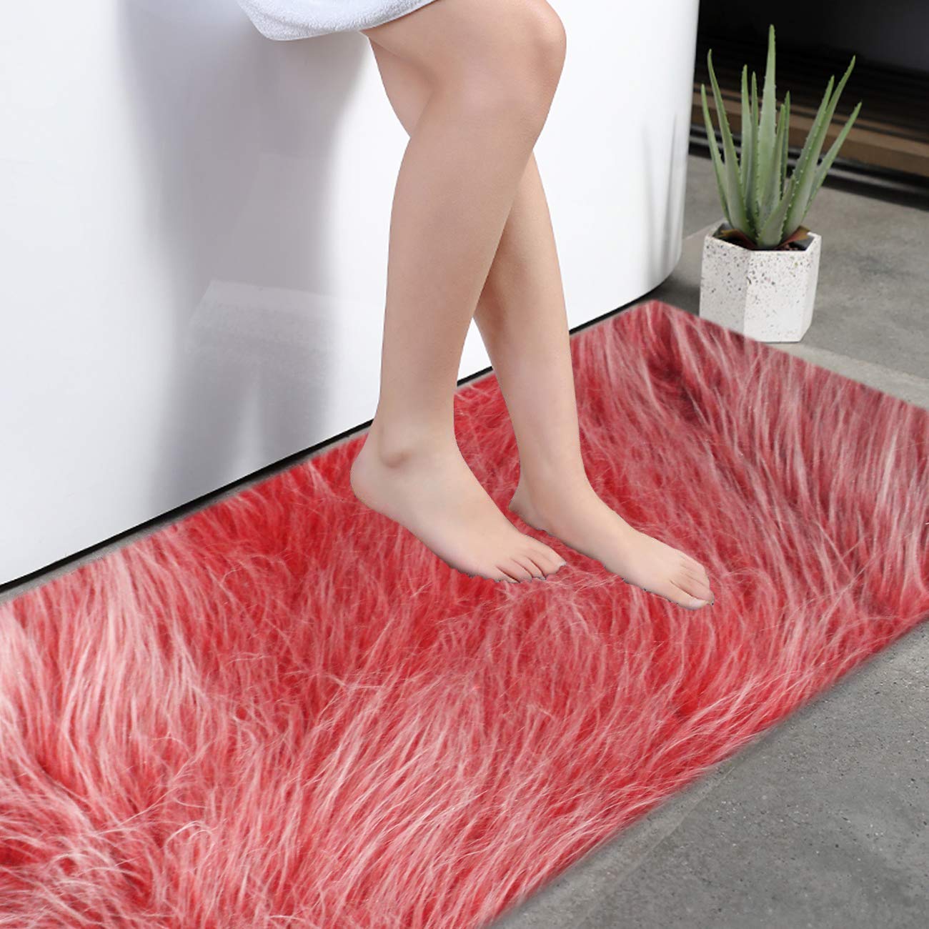 Faux Furr Bath mat Bathroom (Maroon, 40x60 cm)