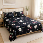 Double Bedsheet with 2 Pillow Covers 220 TC 100% Cotton Feel ( King Size Navy 90x100inch )