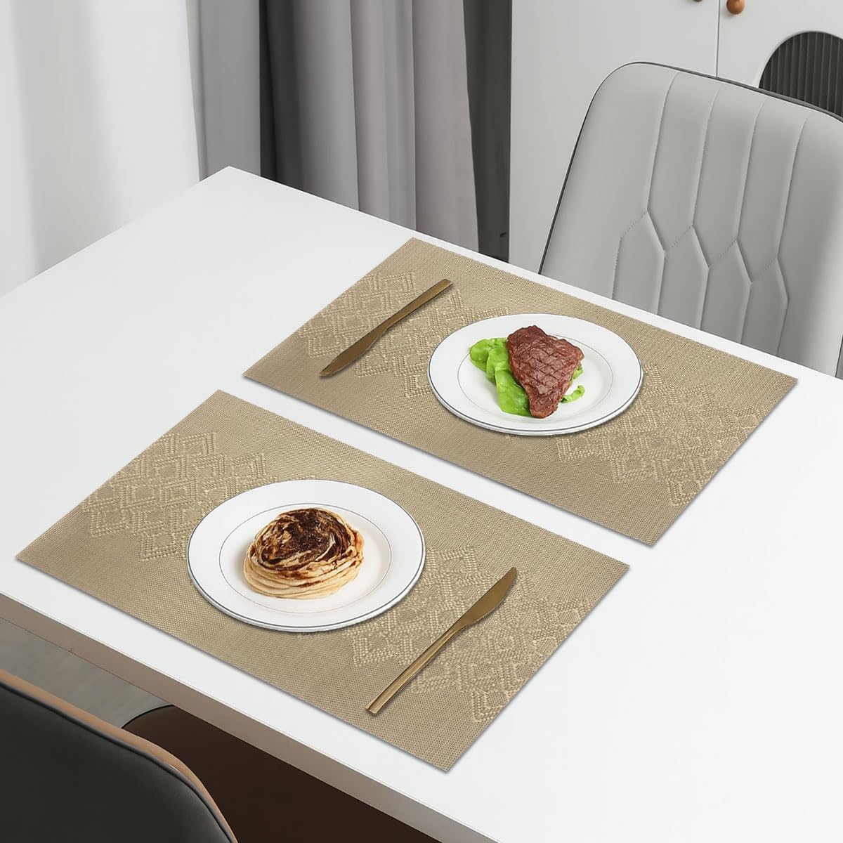 Luxe Home International PVC Vinyl Wave Design Placemat ST10002TH – Heat Resistant, Wipe Clean, Anti-Skid Table Mats for Dining Table, Kitchen & Home Decor (30x45 CM Gold Set of 2)