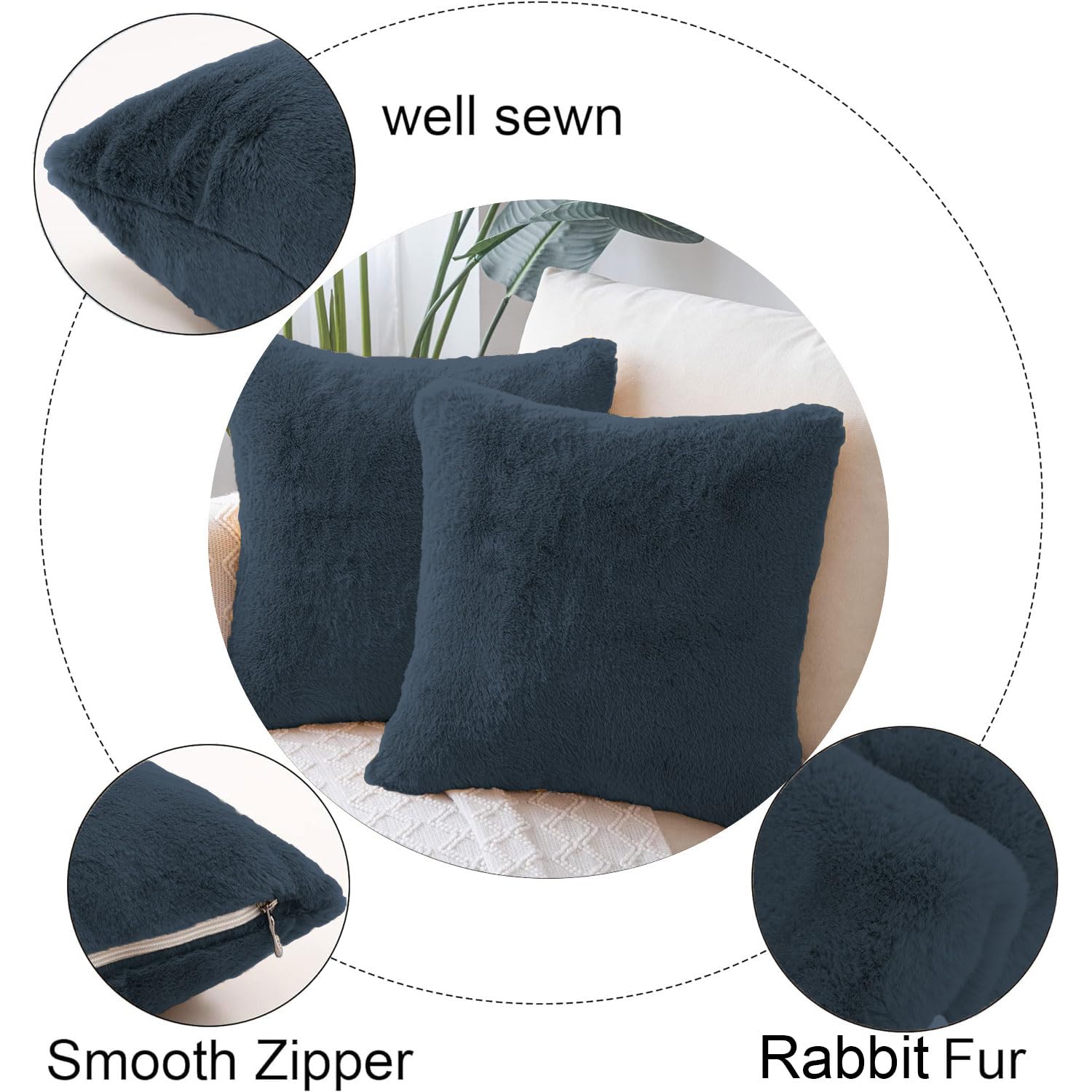 Cushion Cover Duble Side Rabbit Fur Set of 2(16 x 16 inch , Anthra)