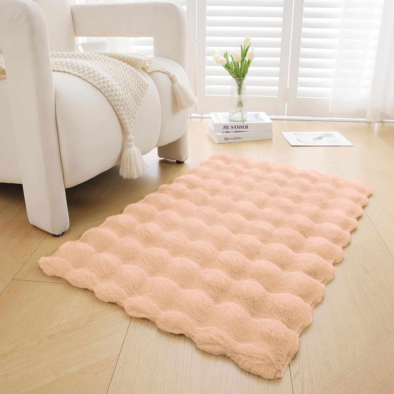 Bubble Rabbit Fur Carpet for Livingroom (3x5 Feet, Peach)