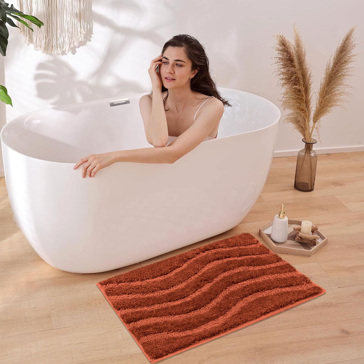 Bath Mat Classic Waves Microfiber 2200 GSM (40x60 cm, Rust)