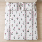 Double Bedsheet with 2 Pillow Covers 220 TC 100% Cotton Feel ( King Size Pink&White 90x100inch )