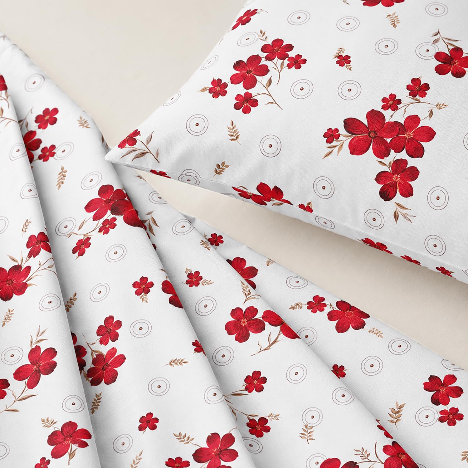 Double Bedsheet With 2 Pillow Covers Circle Pattern 200 TC 100% Cotton Feel ( Queen Size 90x90 Inch Yellow Set Of 3 )