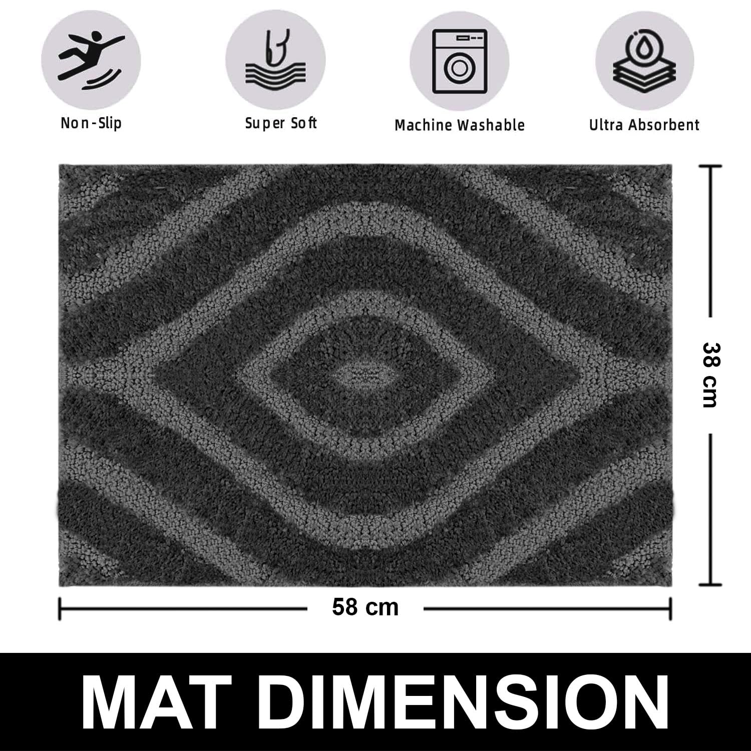 Scotland Diamond Bathmat Mat Pack Of 2 (38x58 cm, Silver)