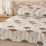 King Size Double Bedsheet with 2 Pillow Covers Premium Art Deco Fan Printed Beige & Brown 108x108 inch