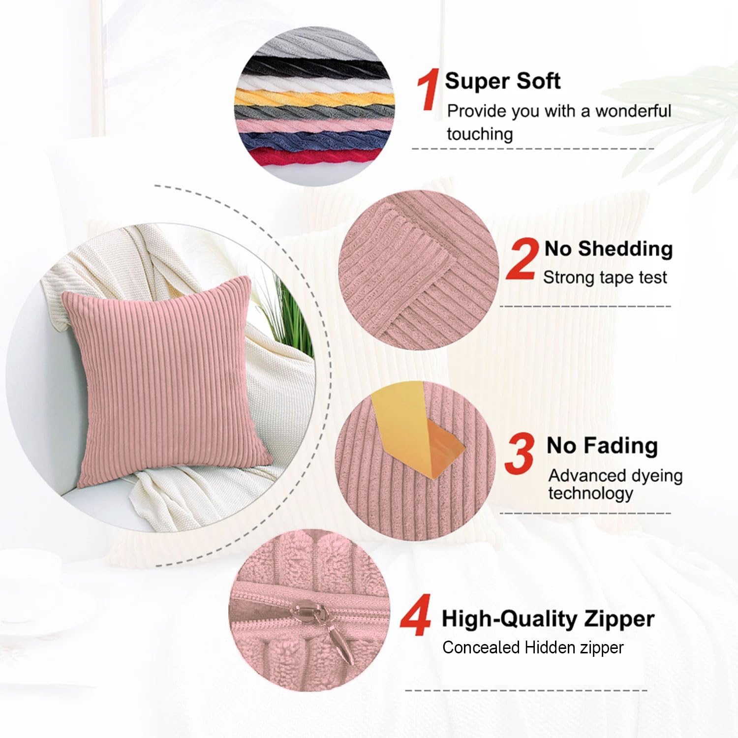 Corduroy Cushion Cover Super Soft (16x16 Inch, Peach)