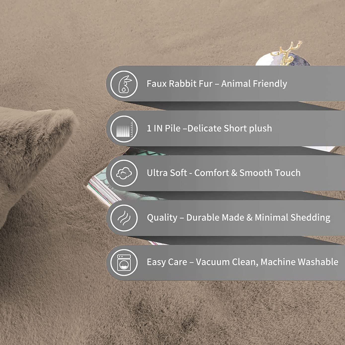 Rabbit Fur Soild Bath (Taupe, 40x60 cm)