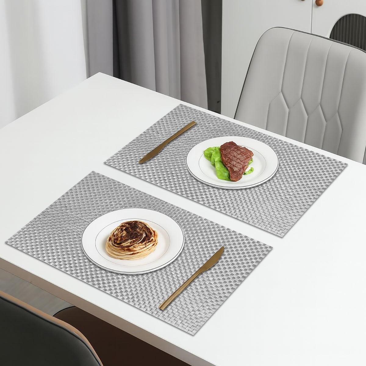 Weave Design Placemat for Dining Table Set of 2(30x45 CM Silver)