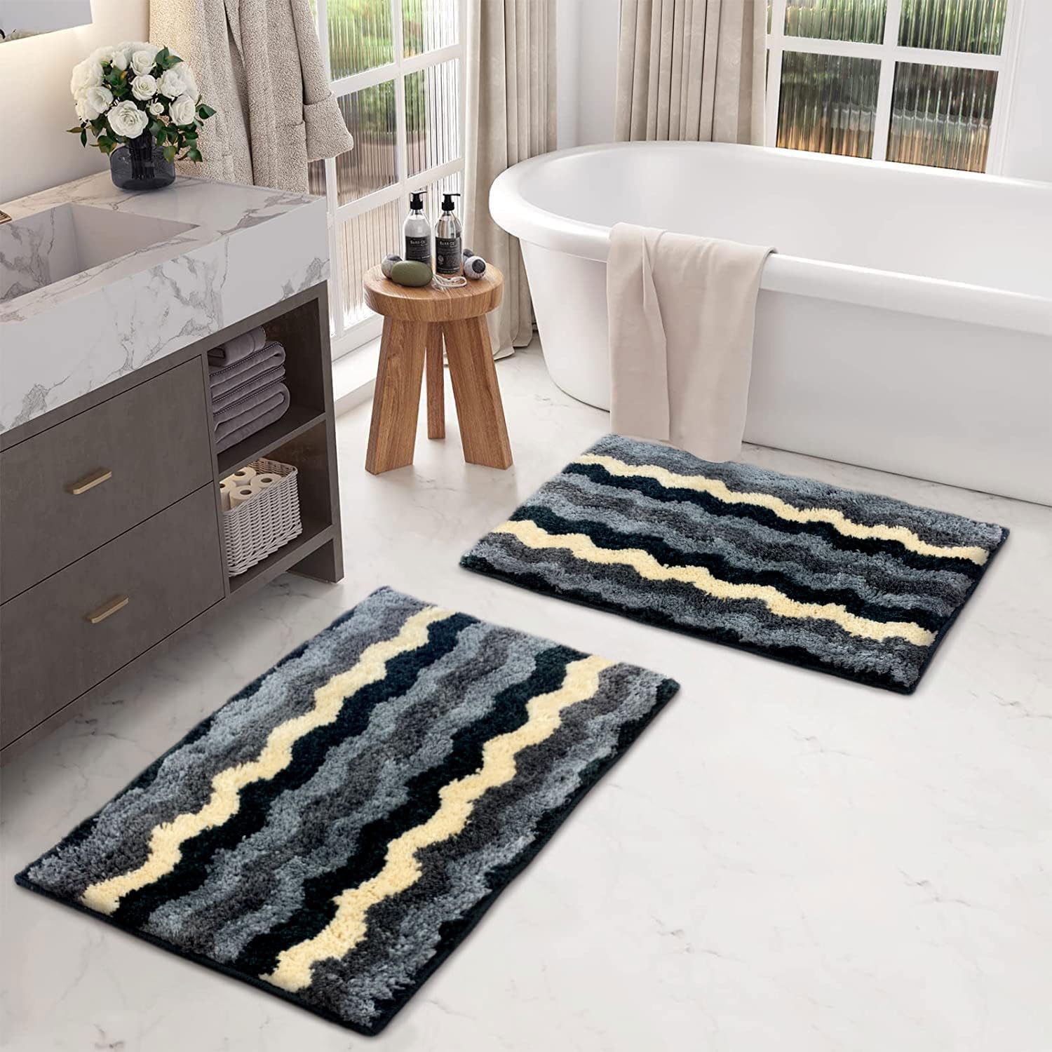 Birmingham Bathmat for Bathroom Pack of 2 (38x58 cm Shadow)