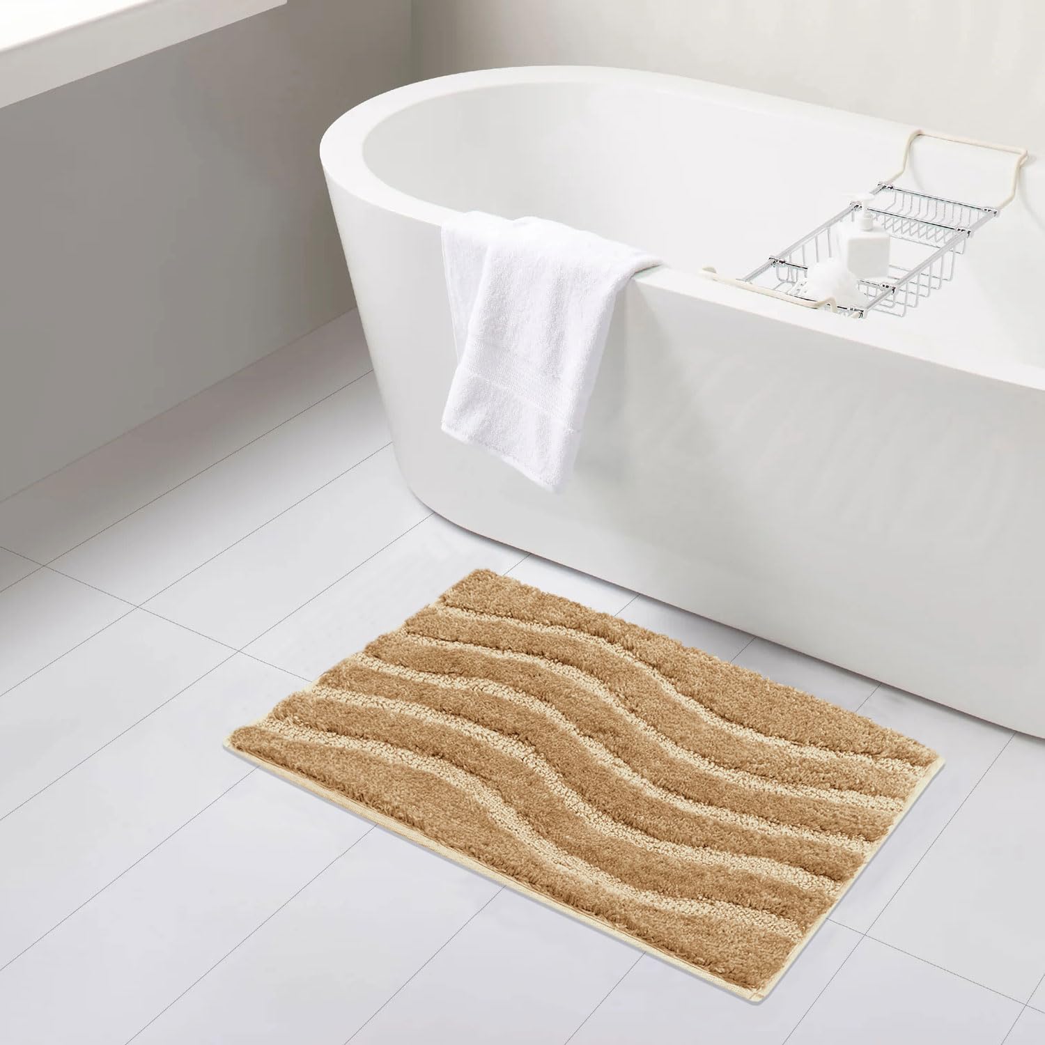 Bath Mat Classic Waves Microfiber 2200 GSM (40x60 cm, Gold)